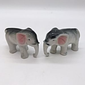 Vintage Pair (2) of Miniature Ceramic Gray & White Elephant Figurines‎ Japan